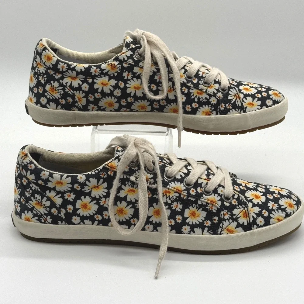 Taos Star Sneakers Women 8.5 Navy Daisy Floral Canvas‎ Lace Up Comfort Shoes